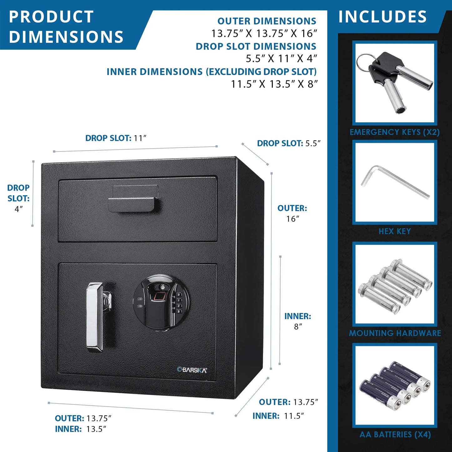 Barska AX13108 0.72 Cu. ft Biometric Keypad Depository Safe