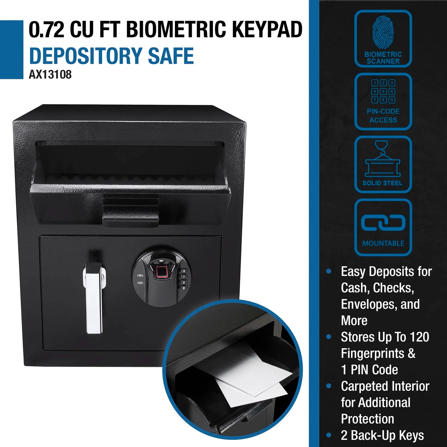 Barska AX13108 0.72 Cu. ft Biometric Keypad Depository Safe