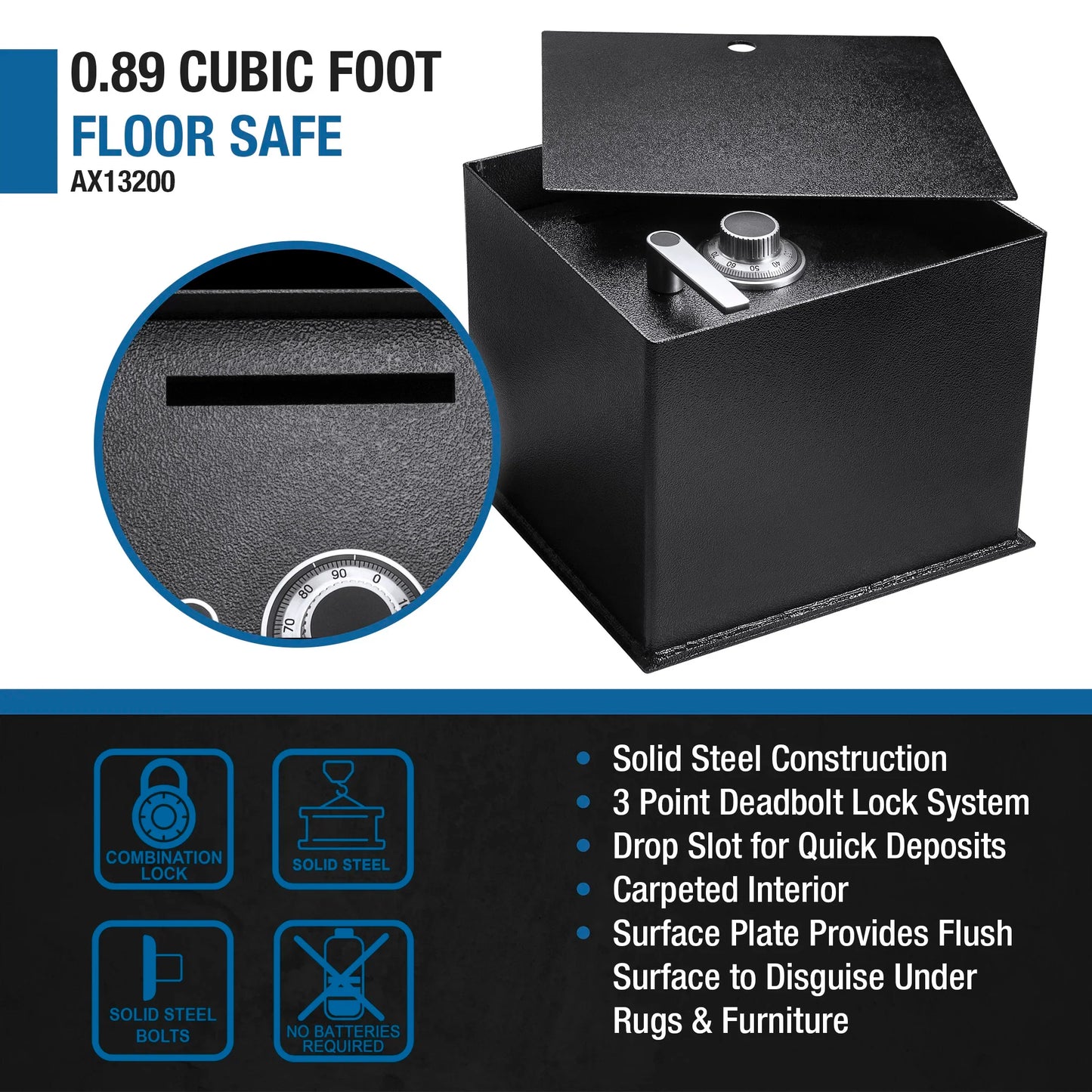 Barska AX13200 0.89 Cu. ft Floor Safe With Combination Lock