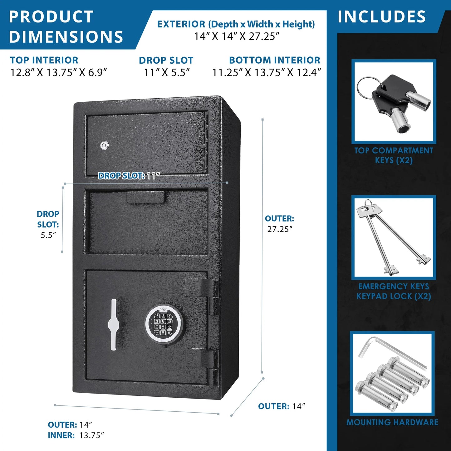 Barska AX13310 0.72/0.78 Cu. ft Dual Compartment Keypad Depository Safe