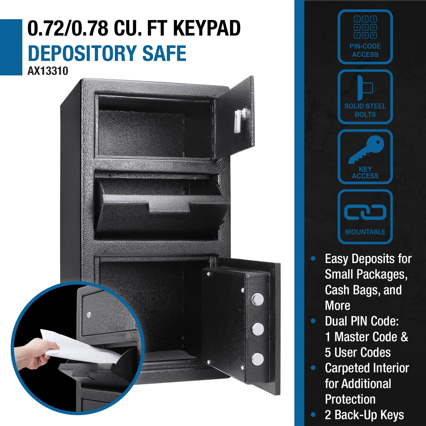 Barska AX13310 0.72/0.78 Cu. ft Dual Compartment Keypad Depository Safe