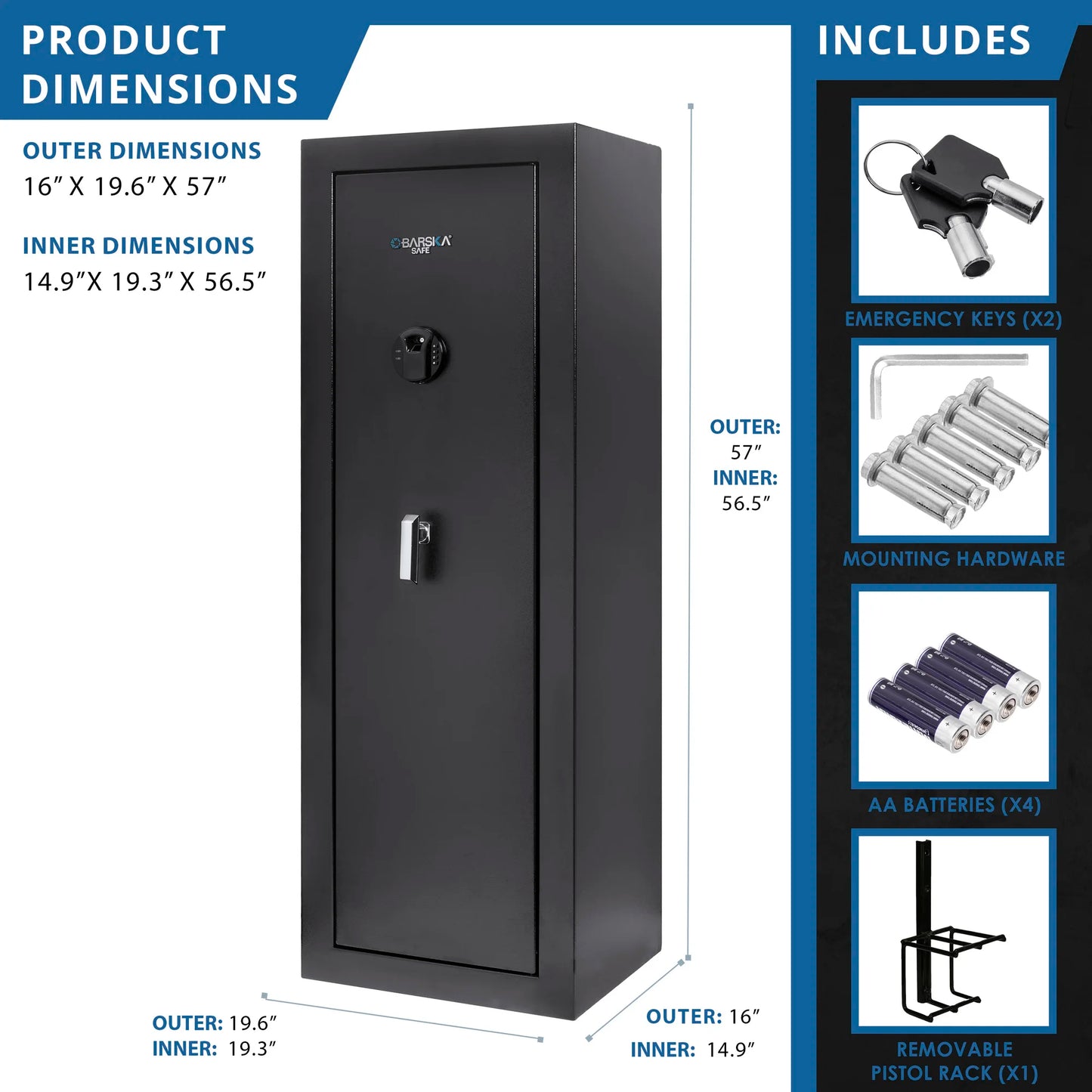Barska AX13378 HQ1000 16 Rifle Biometric Digital Keypad Rifle Safe