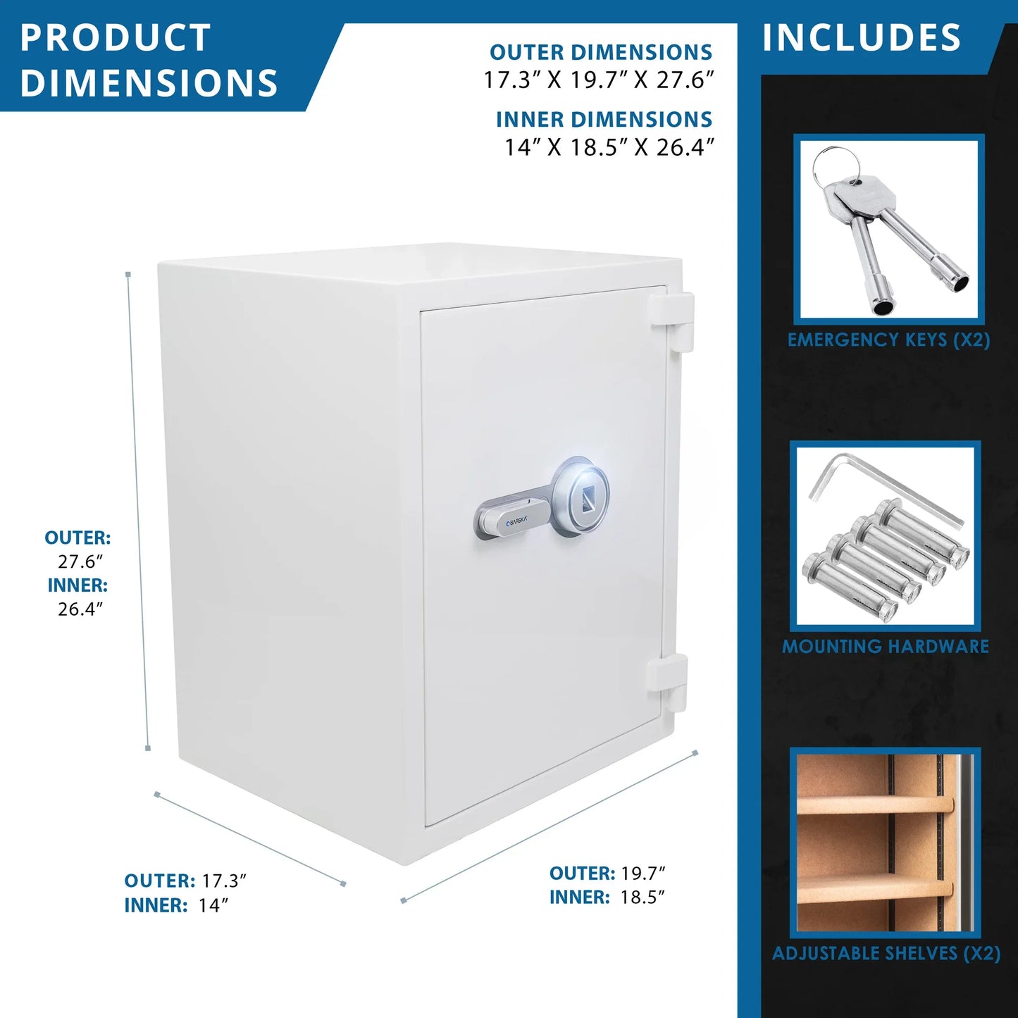 Barska AX13496 4.48 Cu. ft Biometric Fireproof Security Safe, White