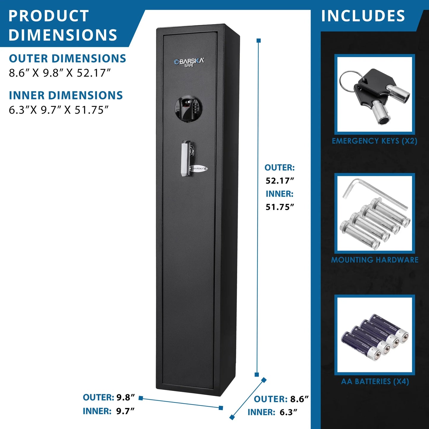 Barska AX12760 HQ800 4 Rifle Biometric Keypad Rifle Safe
