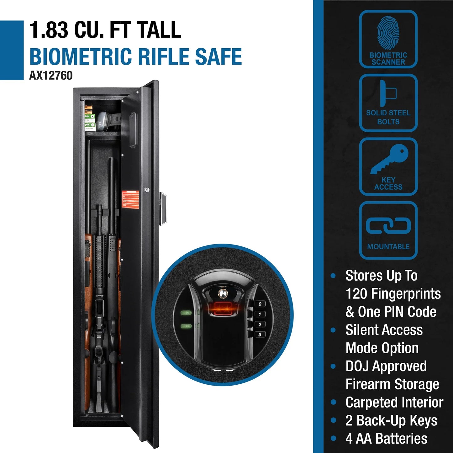 Barska AX12760 HQ800 4 Rifle Biometric Keypad Rifle Safe