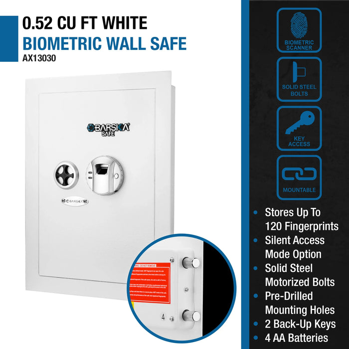 Barska AX13030 0.52 Cu. ft Right Opening Wall Safe, White