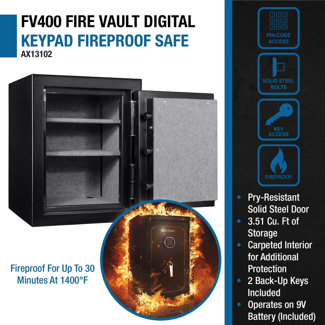 FV400 FireVault Fireproof Keypad Security Safe