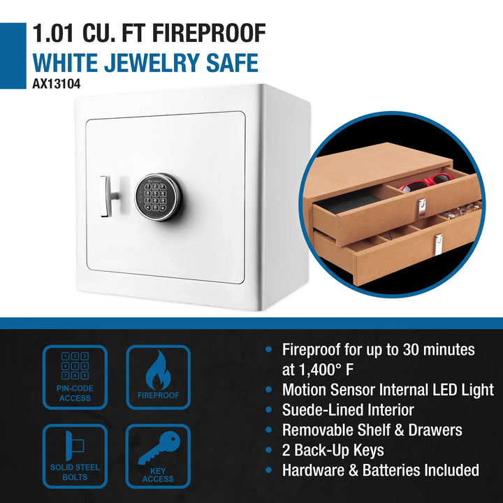1.01 Cu. ft Keypad Fireproof Jewelry Safe, White