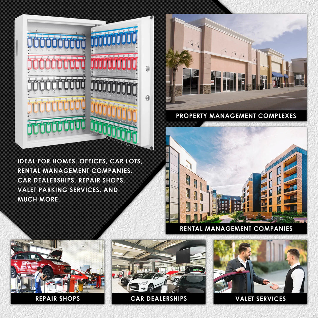 100 Capacity Fixed Position Key Cabinet Digital Keypad Wall Safe, White