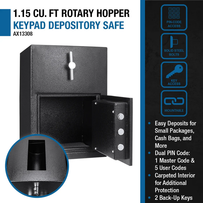 Barska AX13308 1.15 Cu. ft Rotary Hopper Keypad Depository Safe