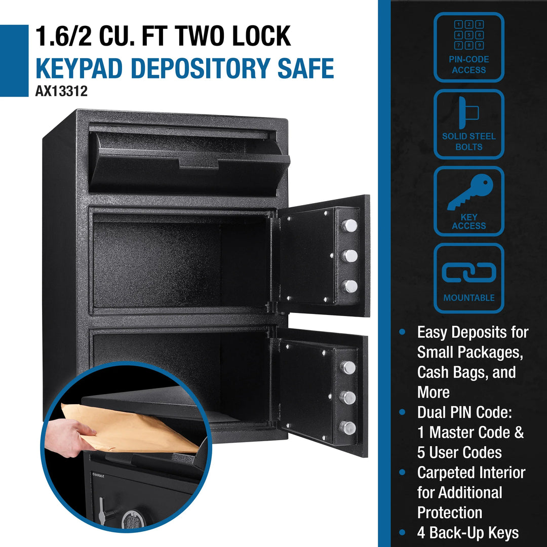 1.6/2 Cu. ft Dual Compartment Keypad Depository Safe