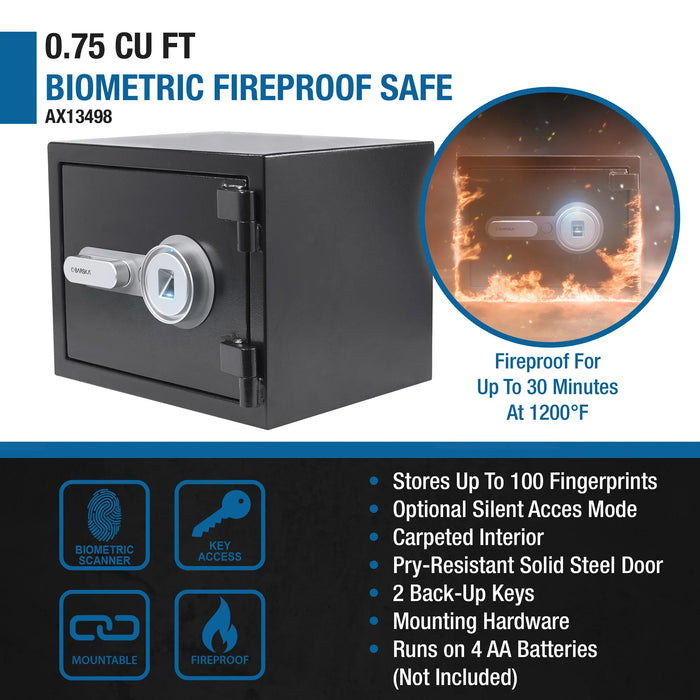 Barska AX13498 0.75 Cu. ft Biometric Fireproof Security Safe, Black