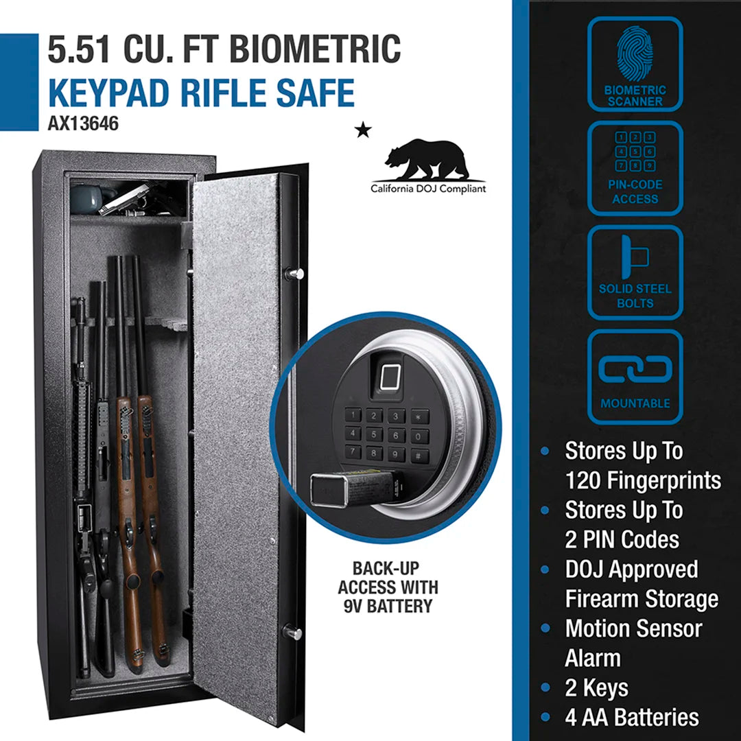 10-Rifle Biometric Gun Safe – 5.51 Cu. Ft. Quick-Access Fingerprint & Keypad Security