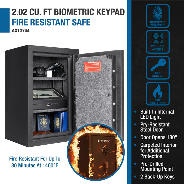 Barska AX13744 2.02 Cu. ft Biometric Keypad Fire Resistant Safe