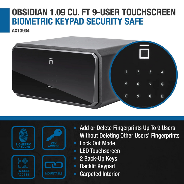 Obsidian 1.09 Cu. ft Touchscreen Biometric Security Safe