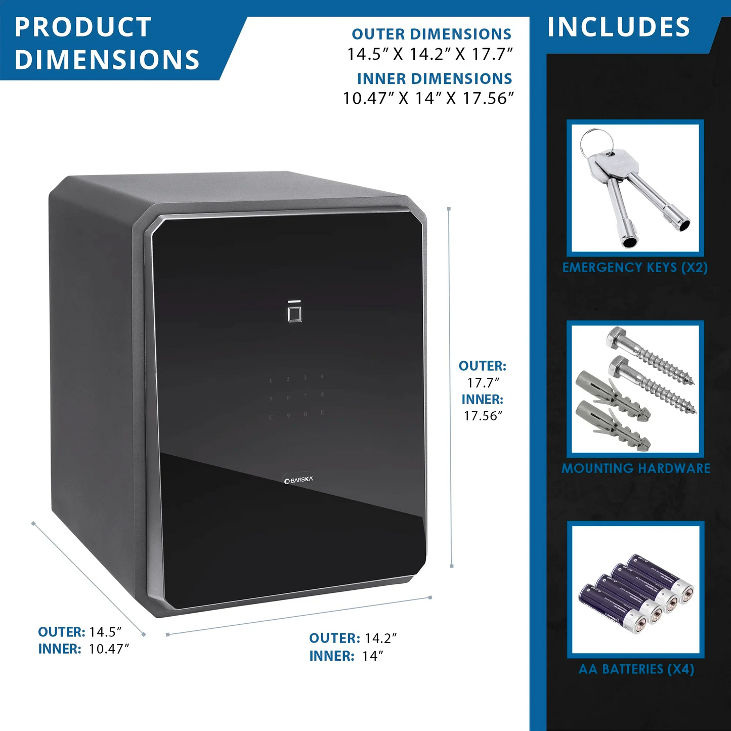 Barska AX13936 Obsidian 1.15 Cu. ft 9-User Touchscreen Biometric Keypad Security Safe