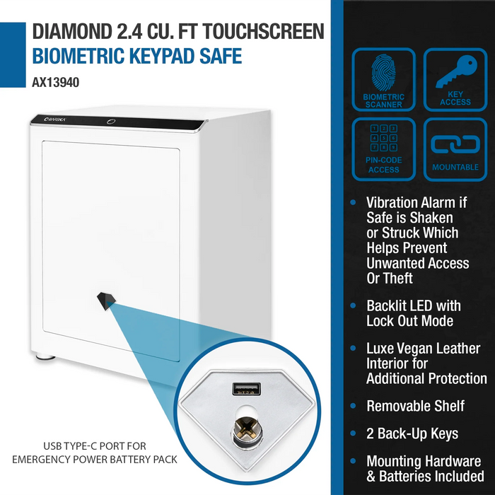 Barska AX13940 Diamond 2.4 Cu. ft Touchscreen Biometric Keypad Security Safe