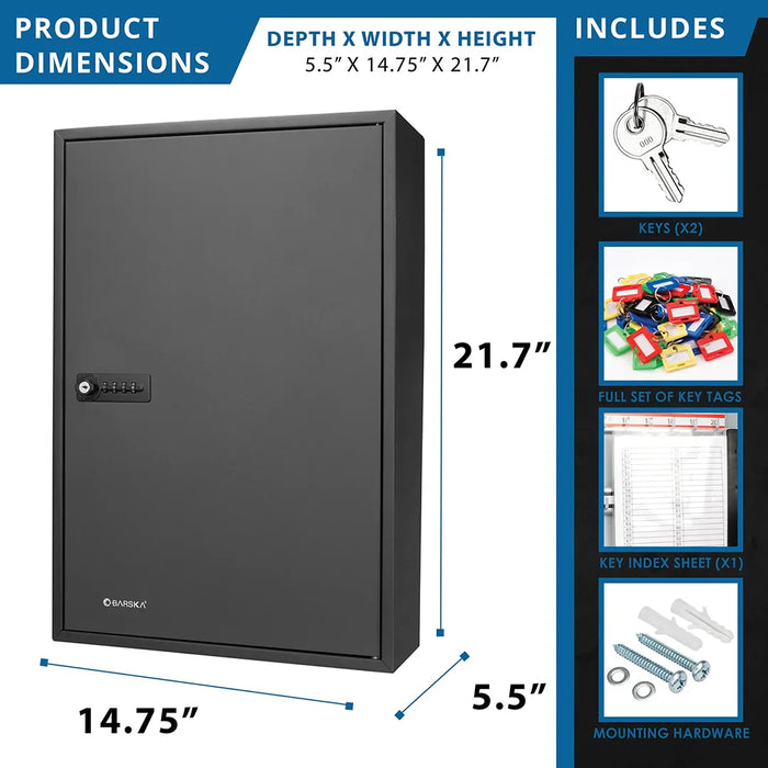 Barska CB13266 200 Capacity Adjustable Key Cabinet with Combination & Key Lock, Black