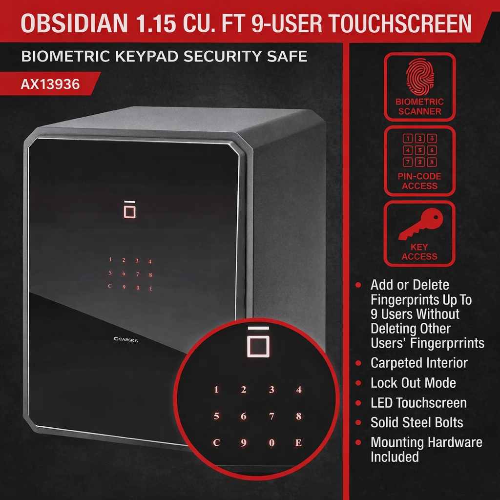 Obsidian 1.15 Cu. ft Touchscreen Biometric Security Safe