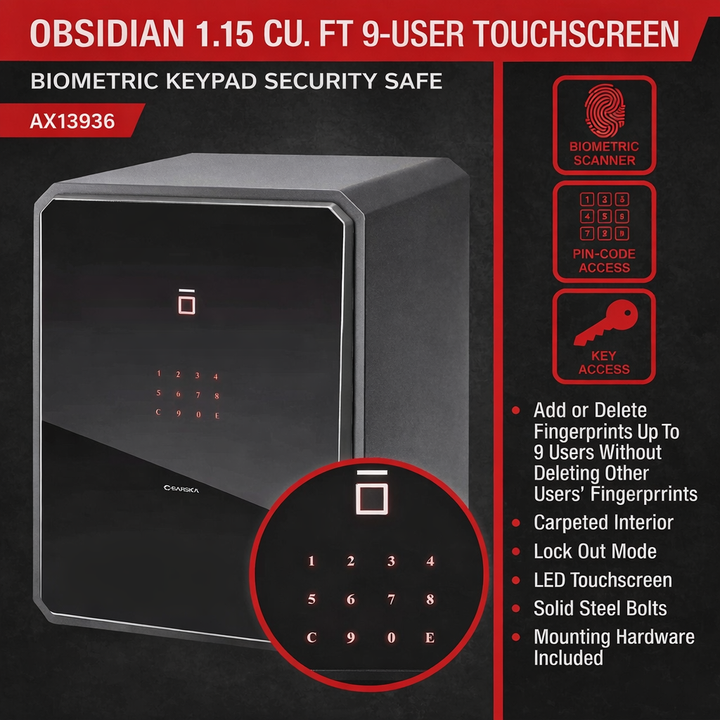 Obsidian 1.15 Cu. ft Touchscreen Biometric Security Safe